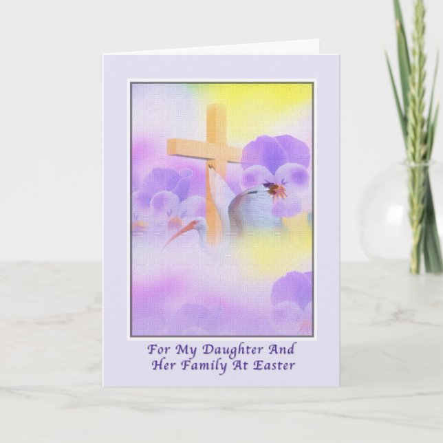 Tarjeta de Pascua de la hija con flores y cruz (Anverso)