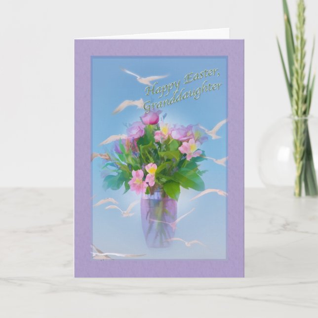 Tarjeta de pascua de la nieta con las flores y los (Anverso)