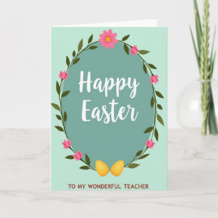 Tarjeta de Pascua de la profesora floral fucsia