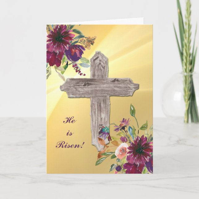 Tarjeta de Pascua de Madera Cruzada con Floral Pur (Anverso)