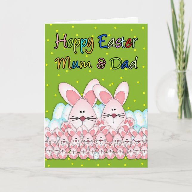 Tarjeta De Pascua De mamá Y Papá Con Bunnis De Pas (Anverso)