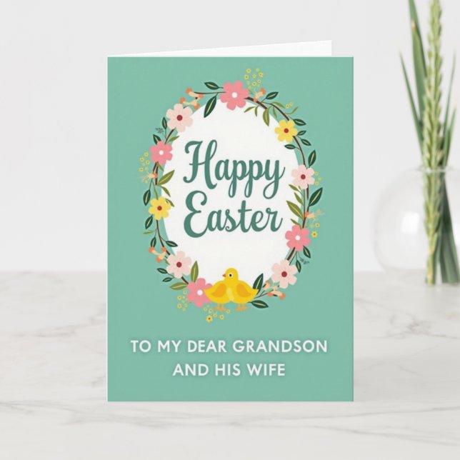 Tarjeta de Pascua de Nieto con Flores Falsas (Anverso)