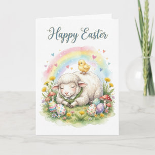 Tarjeta de Pascua de ovejas con acuarela dulce