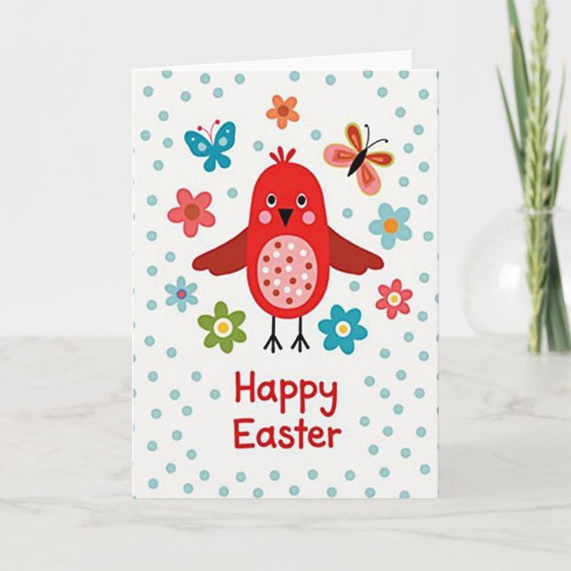 Tarjeta de Pascua de Pájaro Carmesí Feliz (Anverso)