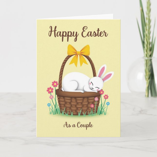 Tarjeta de Pascua de Pareja de Conejo de Primavera (Anverso)