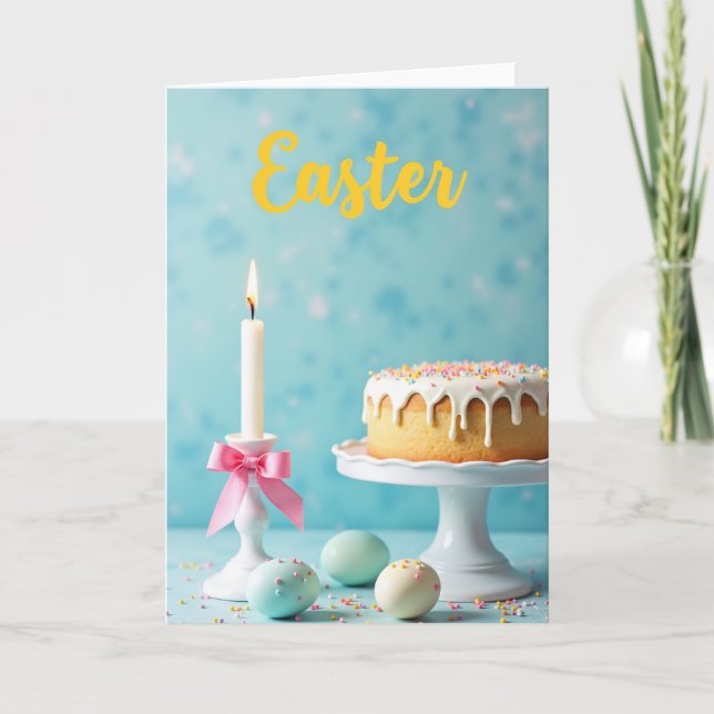Tarjeta de Pascua de pastel y vela de primavera (Anverso)