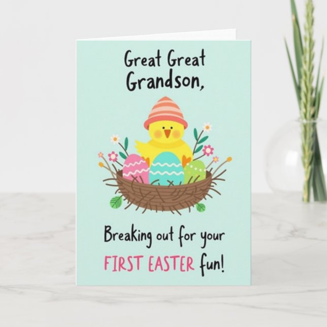 Tarjeta de Pascua de Pollito con Gorra Rayada (Anverso)