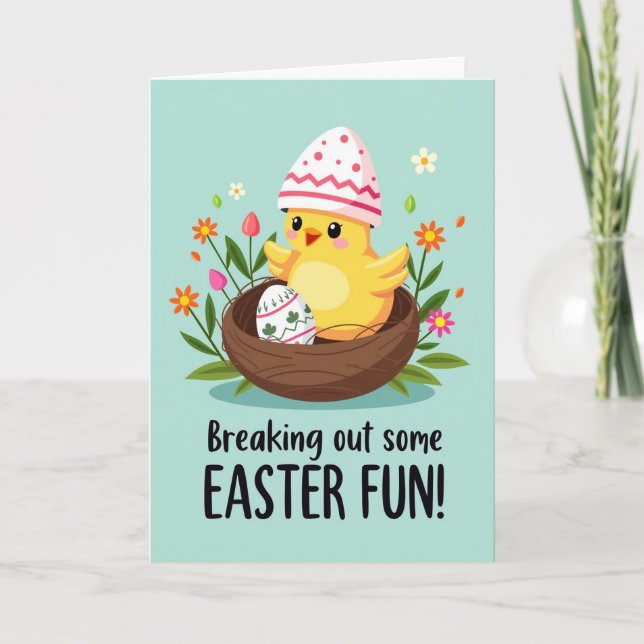 Tarjeta de Pascua de pollito primaveral lindo (Anverso)