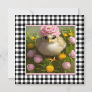 Tarjeta de Pascua de pollitos y flores lindas
