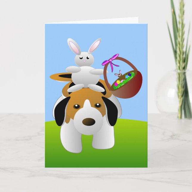 Tarjeta de pascua del conejito y del beagle (Anverso)