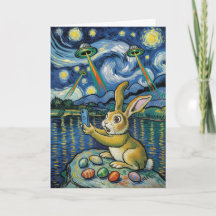 Tarjeta de Pascua del Conejo de Pascua con OVNI y