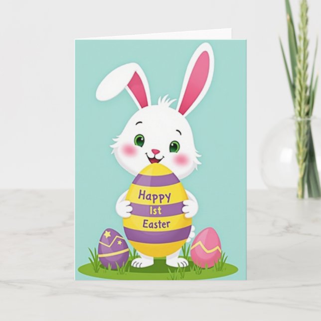 Tarjeta de Pascua del conejo de rayas (Anverso)