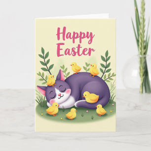 Tarjeta de Pascua del Gato Dormido de Primavera