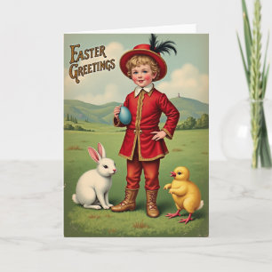 Tarjeta de Pascua del Niño con Abrigo Carmesí