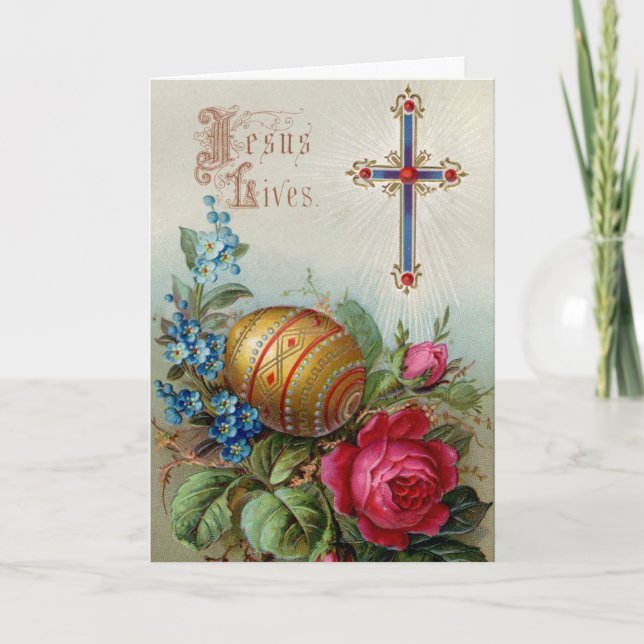 Tarjeta de pascua del Victorian - cruz y huevo de (Anverso)