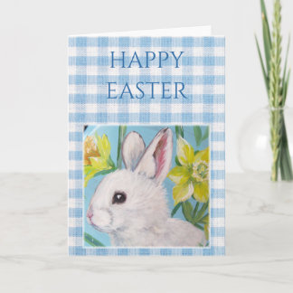 Tarjeta de Pascua en blanco con conejo blanco