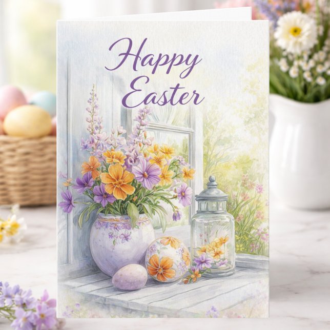 Tarjeta de Pascua Feliz con Florales de Primavera  (Subido por el creador)