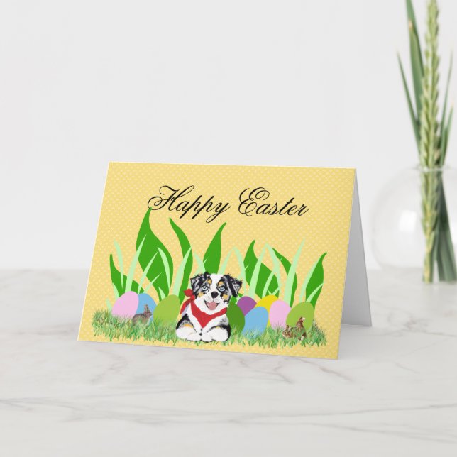 Tarjeta de pascua feliz del pastor australiano (Anverso)