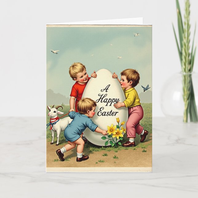 Tarjeta de Pascua Feliz para Niños Alegres (Anverso)
