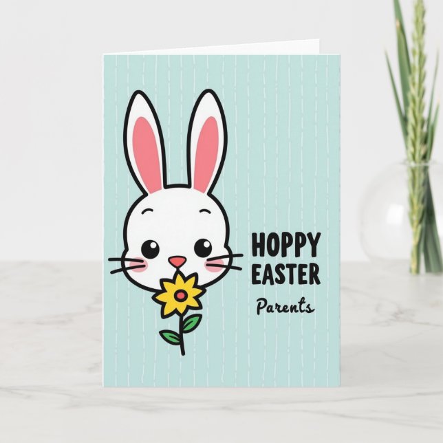 Tarjeta de Pascua Feliz para Padres Conejo (Anverso)