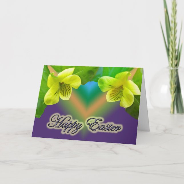 Tarjeta de Pascua Feliz Violeta Amarilla (Anverso)