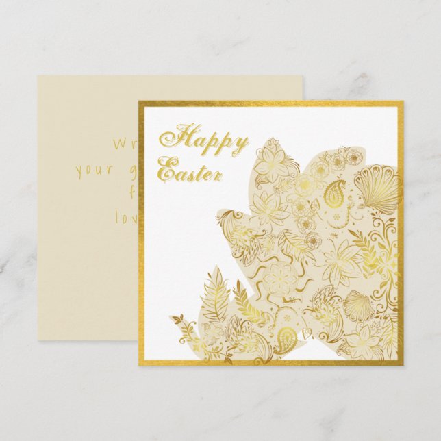 Tarjeta de Pascua Floral Blanca de Oro Clásico (Anverso / Reverso)