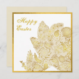 Tarjeta de Pascua Floral Blanca de Oro Clásico