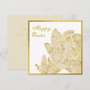 Tarjeta de Pascua Floral Blanca de Oro Clásico