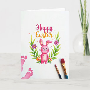 Tarjeta de Pascua floral de conejito rosa