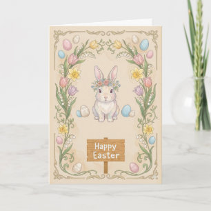 Tarjeta de Pascua Hoppy - Marco de conejo floral
