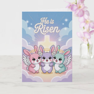 Tarjeta de Pascua Kawaii 'Él ha resucitado' Conej