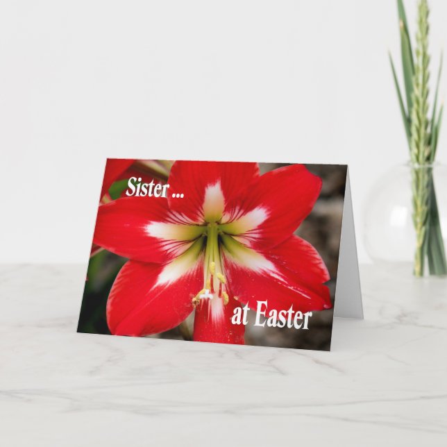 Tarjeta de Pascua para Hermana con Lirio Rojo (Anverso)