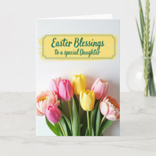 Tarjeta de Pascua para hija con tulipanes florecid