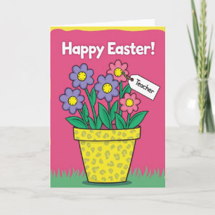 Tarjeta de Pascua para Maestros con Maceta de Leop