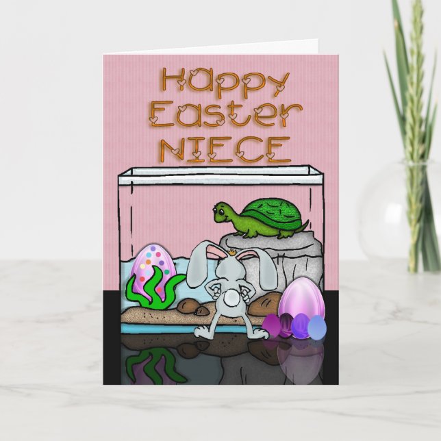 Tarjeta de Pascua para Niece con huevos de conejo  (Anverso)