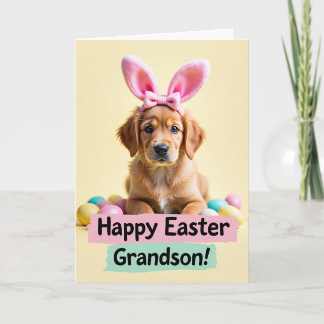Tarjeta de Pascua para nieto con cachorro (Anverso)