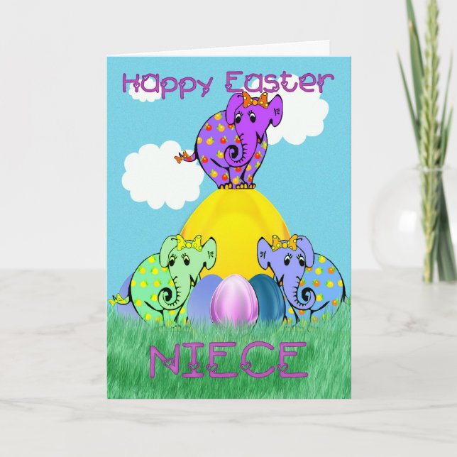 Tarjeta de Pascua para Niña con elefante en Pascua (Anverso)