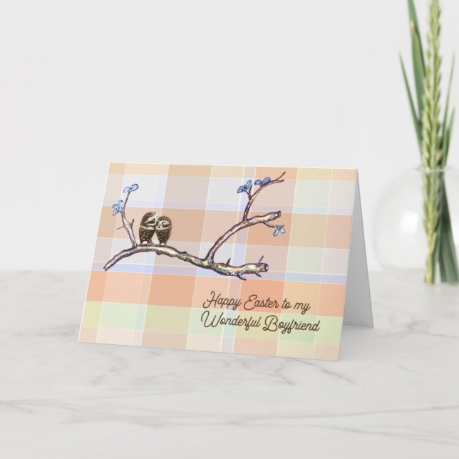 Tarjeta de Pascua para novio con lechuzas (Anverso)