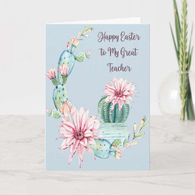 Tarjeta de Pascua para profesor con Bonito Cacti (Anverso)