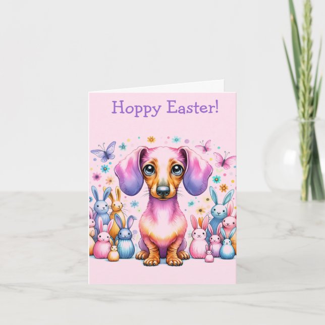 Tarjeta de Pascua Pastel Dachshund (Anverso)