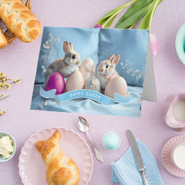 Tarjeta de Pascua Personalizada Dos Conejos y Huev