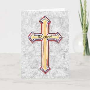 Tarjeta de Pascua Rejoice Faith Gold Cross Art Eas