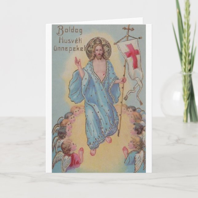 Tarjeta de pascua religiosa húngara del vintage (Anverso)