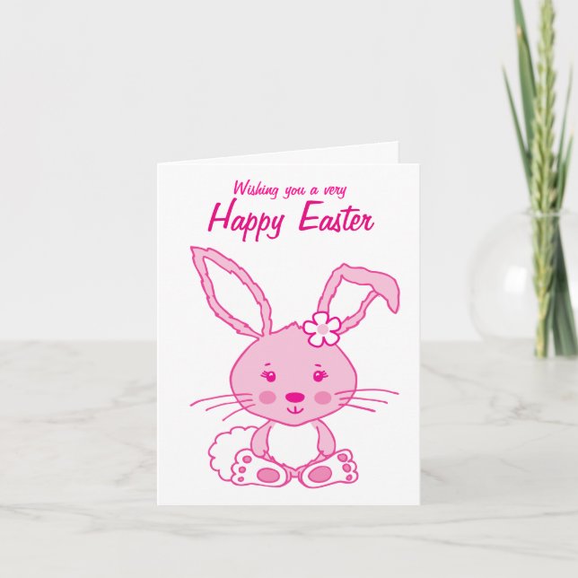 Tarjeta de Pascua rosa lindo conejo conejo (Anverso)