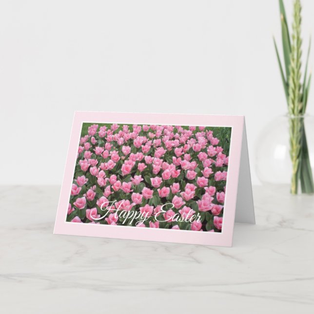 Tarjeta de pascua rosa para tulipanes (Anverso)