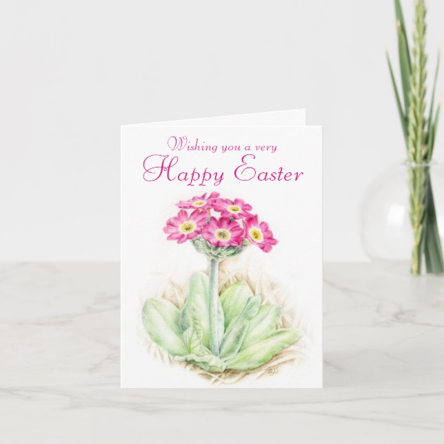 Tarjeta de pascua rosada floral de la primavera (Anverso)