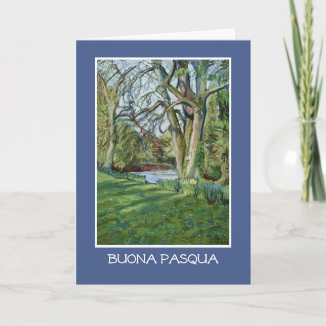 Tarjeta de pascua, saludo italiano, Riverbank en (Anverso)