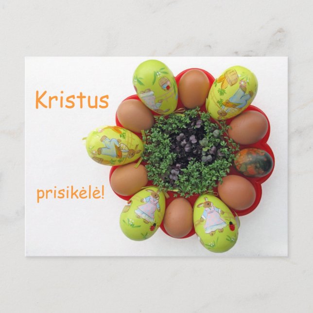 Tarjeta de Pascua Texto lituano Kristus Prisikele (Anverso)