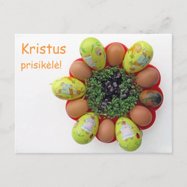 Tarjeta de Pascua Texto lituano Kristus Prisikele (Anverso)