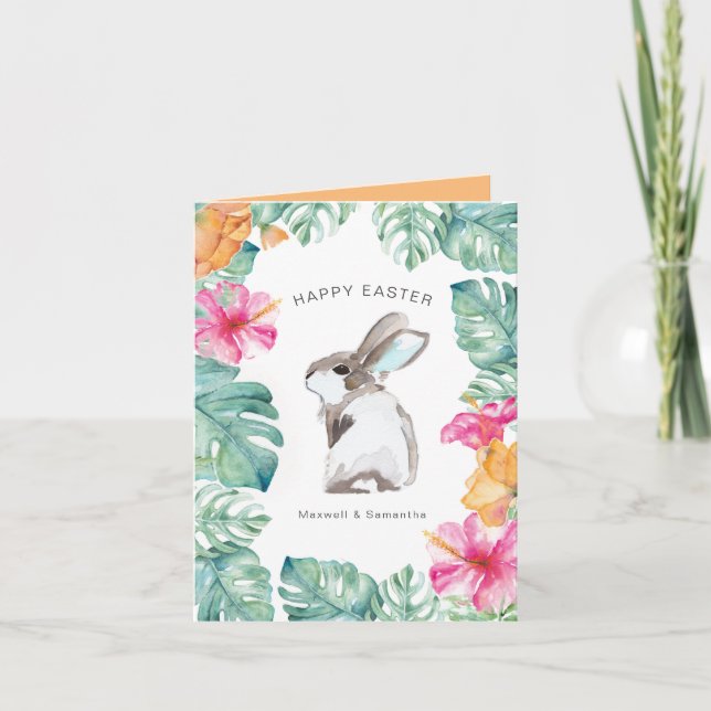 Tarjeta de Pascua Tropical Spring Bunny (Anverso)